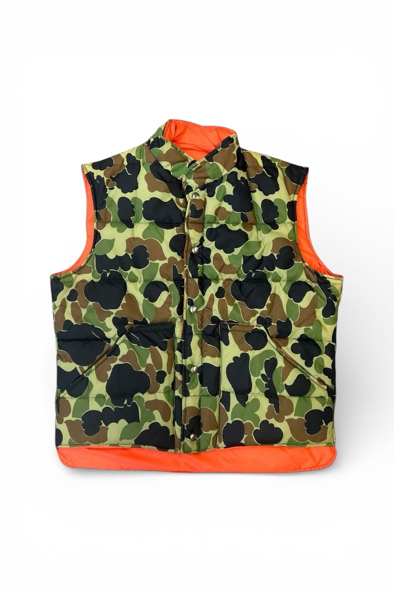 MADE IN USA 70-80'S DUCKHUNT CAMO NYLON PUFF REVERSIBLE VEST / CAMO [SIZE: L USED]