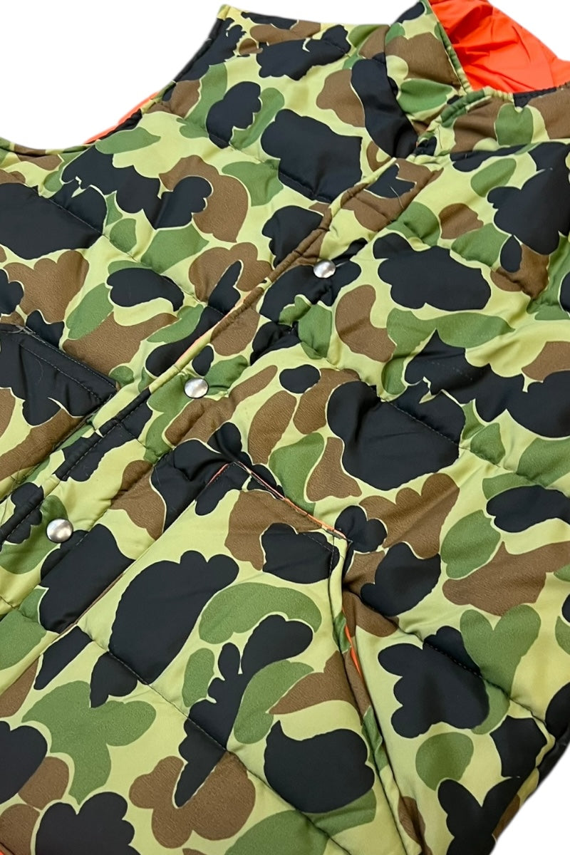 MADE IN USA 70-80'S DUCKHUNT CAMO NYLON PUFF REVERSIBLE VEST / CAMO [SIZE: L USED]
