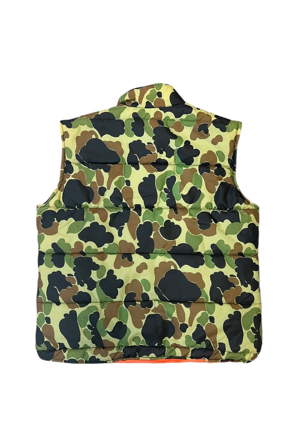 MADE IN USA 70-80'S DUCKHUNT CAMO NYLON PUFF REVERSIBLE VEST / CAMO [SIZE: L USED]