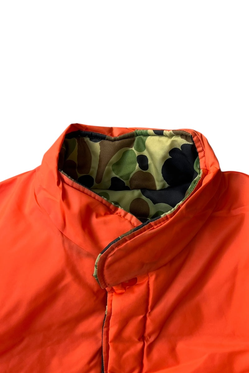 MADE IN USA 70-80'S DUCKHUNT CAMO NYLON PUFF REVERSIBLE VEST / CAMO [SIZE: L USED]