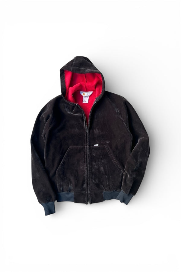MADE IN USA 80'S VELOUR ZIP HOODIE JACKET / BLACK [SIZE: M USED]