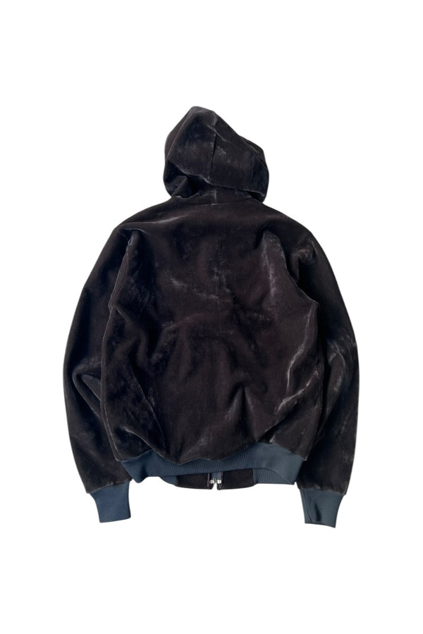 MADE IN USA 80'S VELOUR ZIP HOODIE JACKET / BLACK [SIZE: M USED]