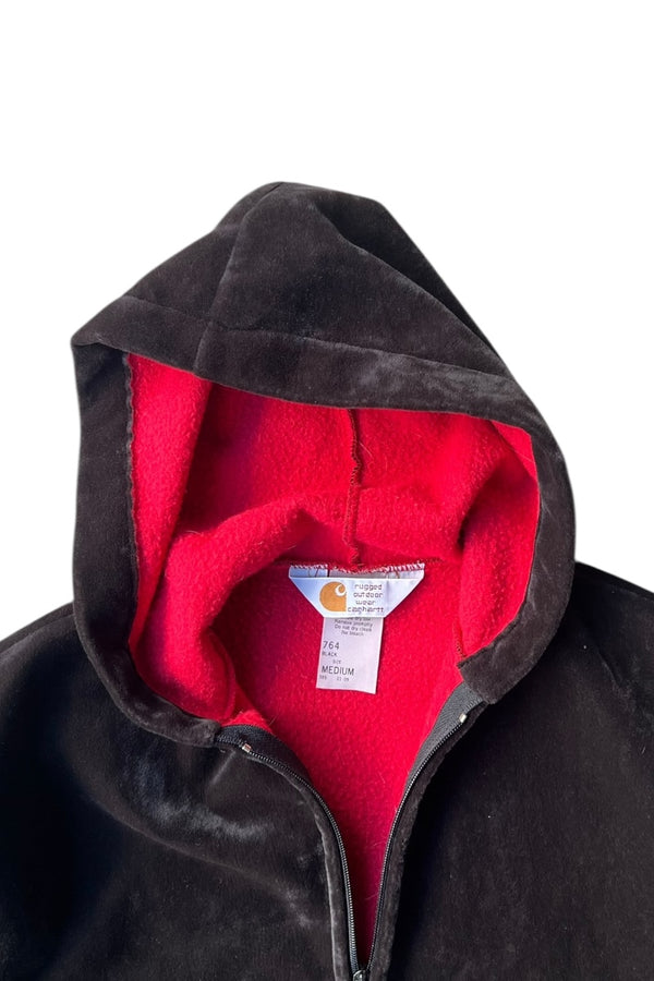 MADE IN USA 80'S VELOUR ZIP HOODIE JACKET / BLACK [SIZE: M USED]