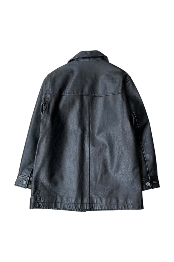 Y2K EARLY 00'S LEATHER CAR COAT / BLACK [SIZE: L USED]
