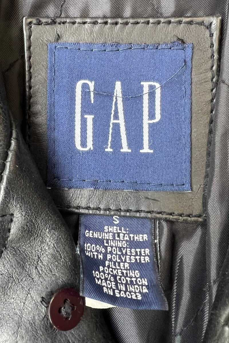 Y2K EARLY 00'S LEATHER CAR COAT / BLACK [SIZE: L USED]