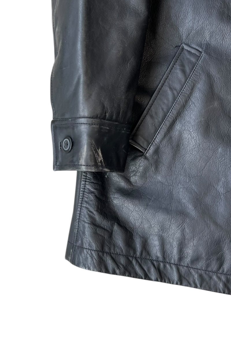 Y2K EARLY 00'S LEATHER CAR COAT / BLACK [SIZE: L USED]