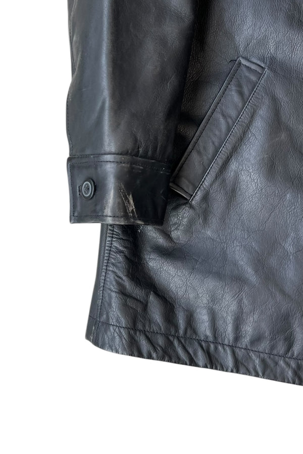 Y2K EARLY 00'S LEATHER CAR COAT / BLACK [SIZE: L USED]