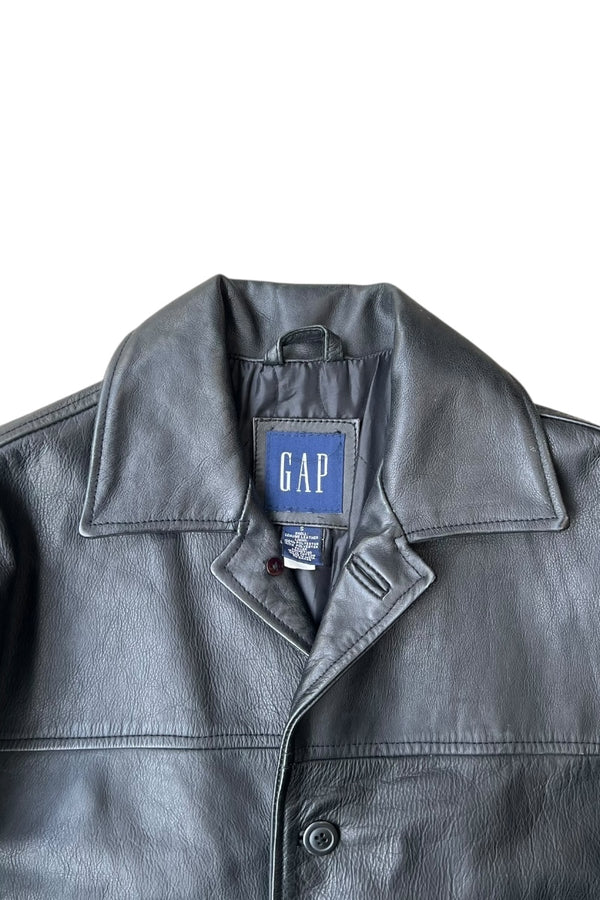 Y2K EARLY 00'S LEATHER CAR COAT / BLACK [SIZE: L USED]