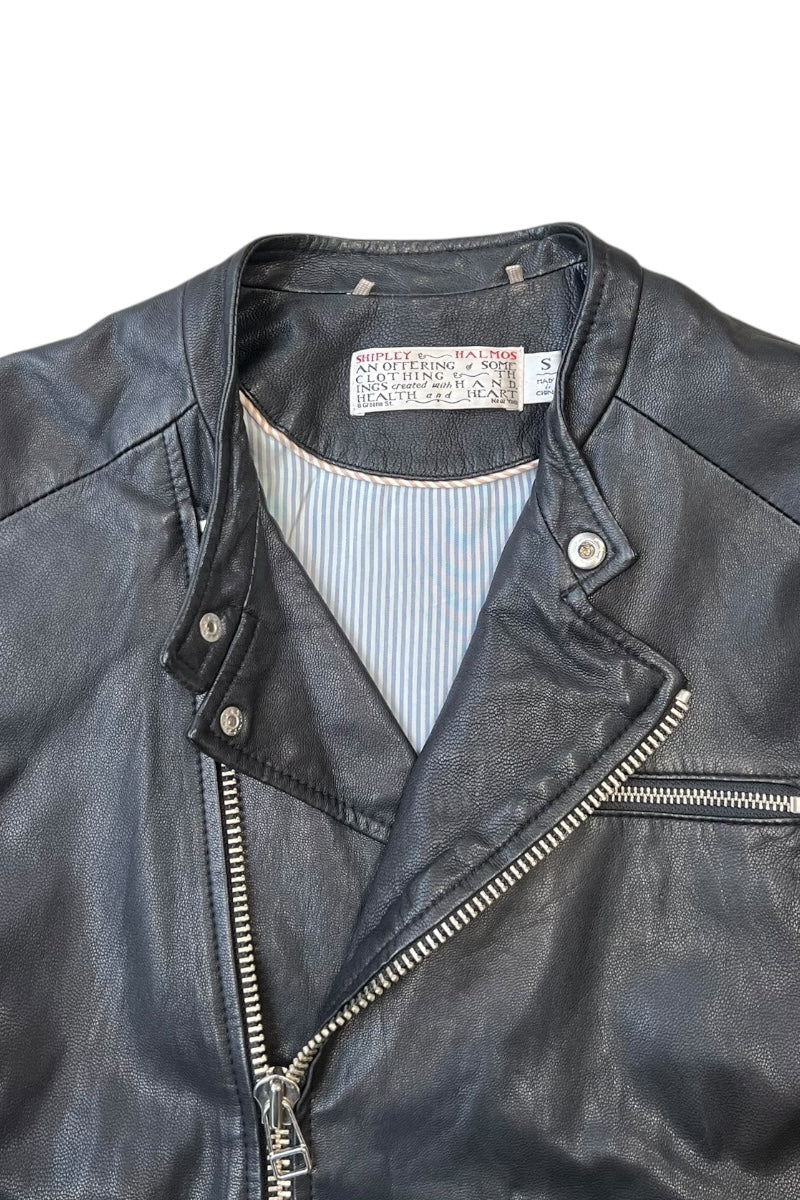 LEATHER BIKER JACKET / BLACK [SIZE: S USED]