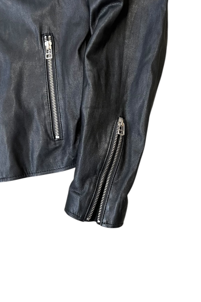 LEATHER BIKER JACKET / BLACK [SIZE: S USED]