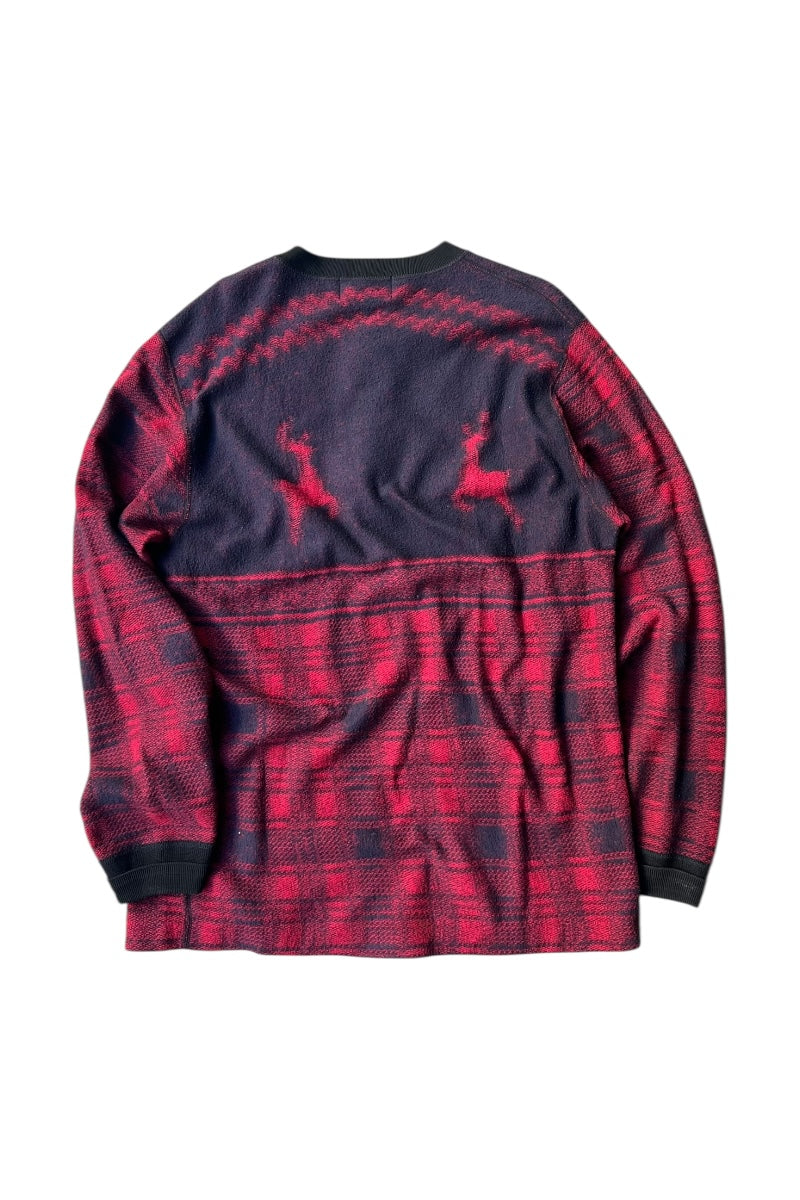 90'S L/S NORDIC HENRY NECK KNIT SWEATER / RED [SIZE: L USED]