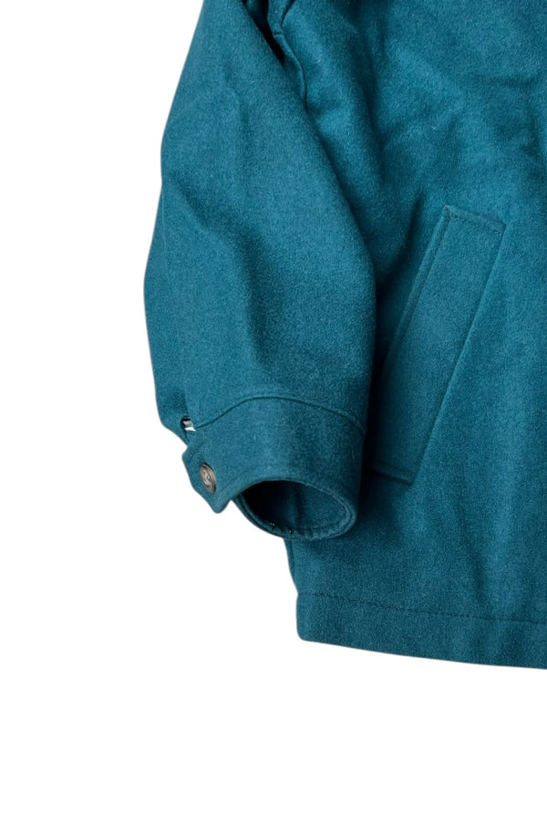 MADE IN USA 70-80'S ZIP WOOL JACKET W/CHECK LINER / GREEN [SIZE: L USED]