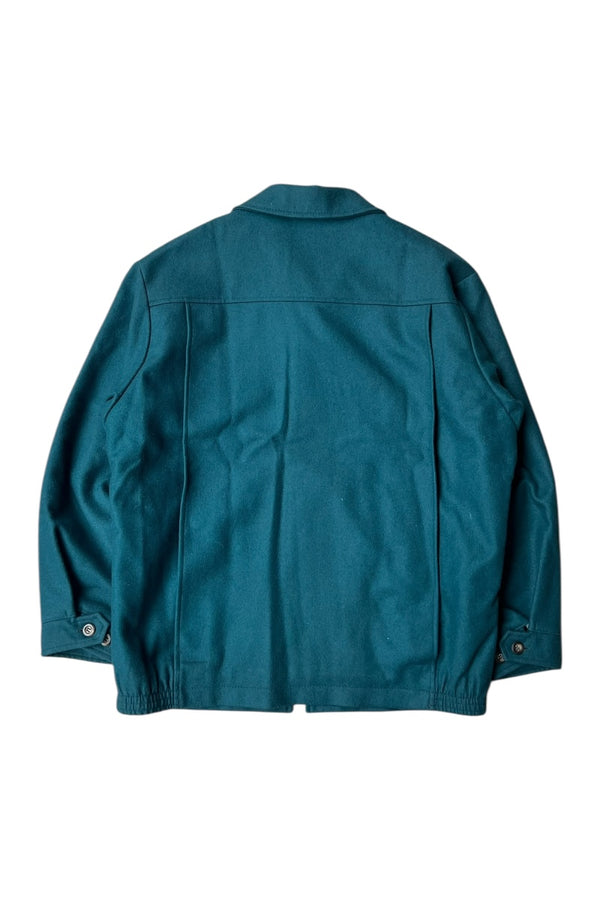 MADE IN USA 70-80'S ZIP WOOL JACKET W/CHECK LINER / GREEN [SIZE: L USED]
