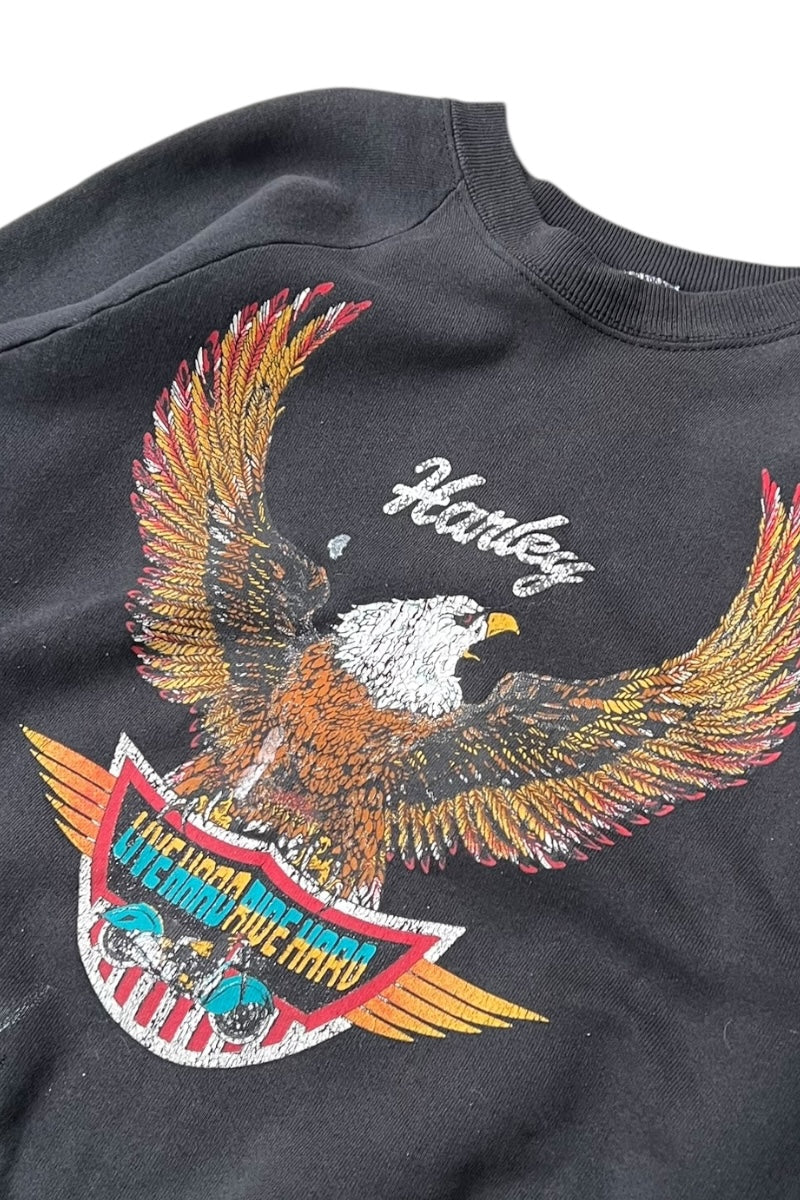 80'S HARLEY-DAVIDSON LIVE HARD RIDE HARD SWEATSHIRT / BLACK [SIZE: S USED]