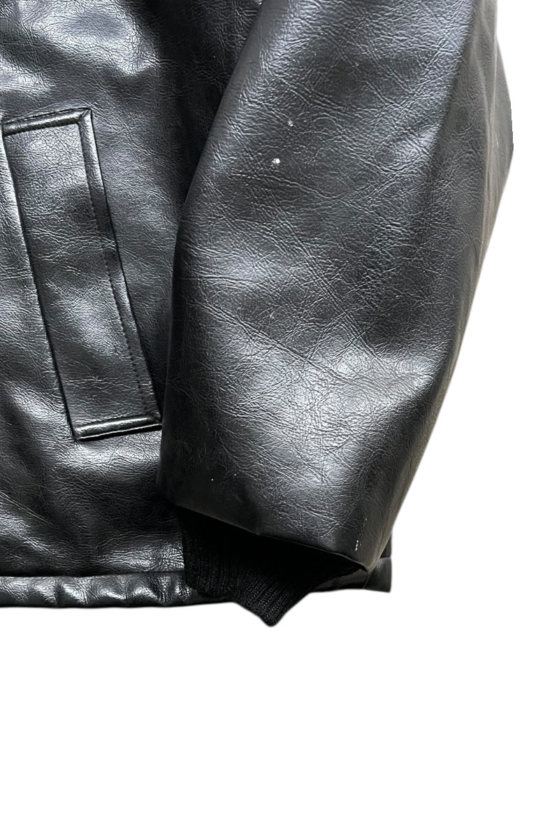 MADE IN USA 70'S NO COLLAR VEGAN LEATHER JACKET / BLACK [SIZE: XL USED]