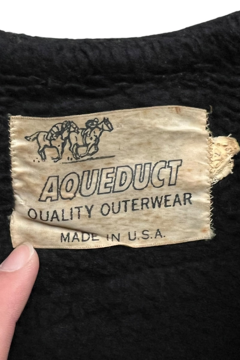 MADE IN USA 70'S NO COLLAR VEGAN LEATHER JACKET / BLACK [SIZE: XL USED]