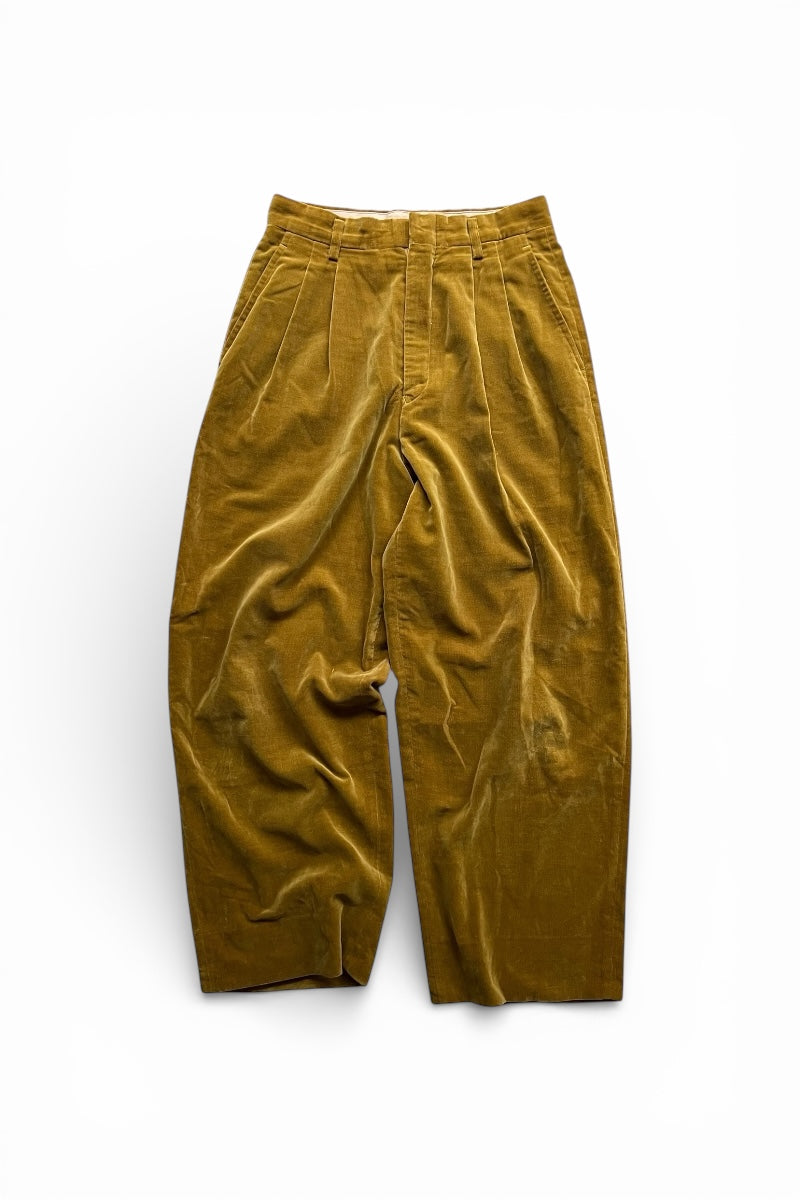MADE IN JAPAN 80-90'S VELOUR SLACKS PANTS / YELLOW [SIZE: S USED]