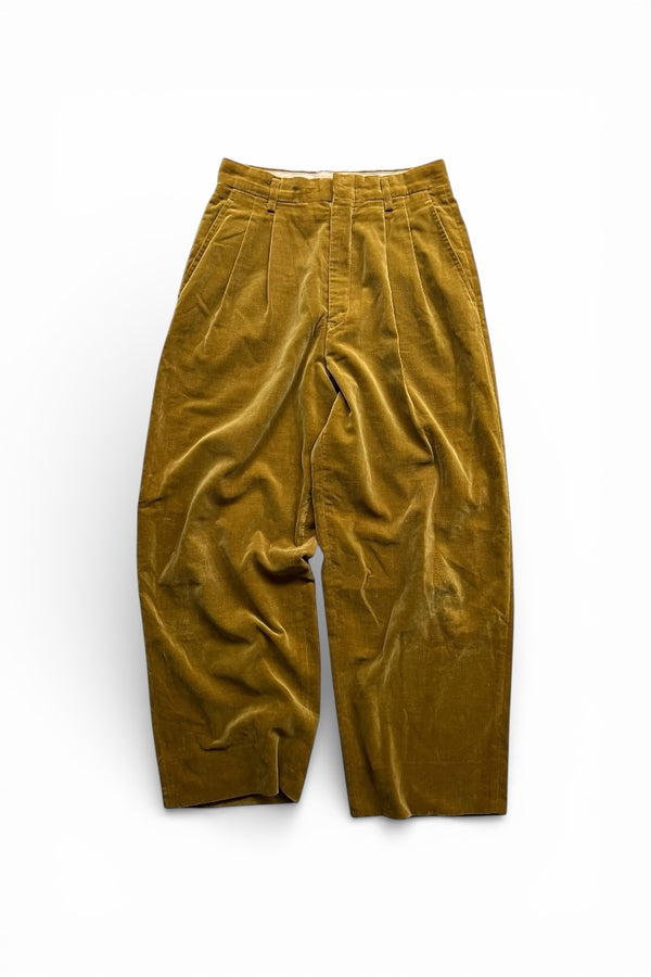 MADE IN JAPAN 80-90'S VELOUR SLACKS PANTS / YELLOW [SIZE: S USED]