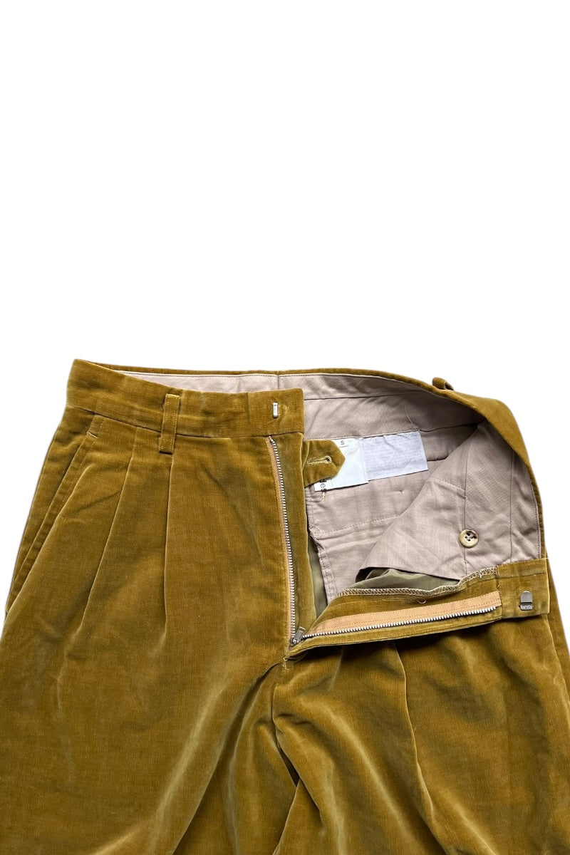 MADE IN JAPAN 80-90'S VELOUR SLACKS PANTS / YELLOW [SIZE: S USED]