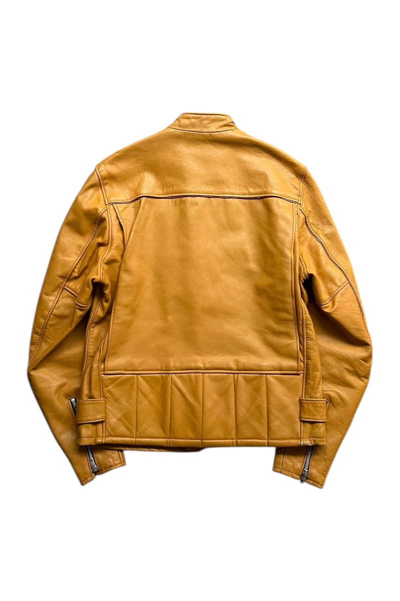 MADE IN USA 70'S ZIP LEATHER SINGLE RIDERS JACKET MUSTARD / YELLOW [SIZE: 40 USED]