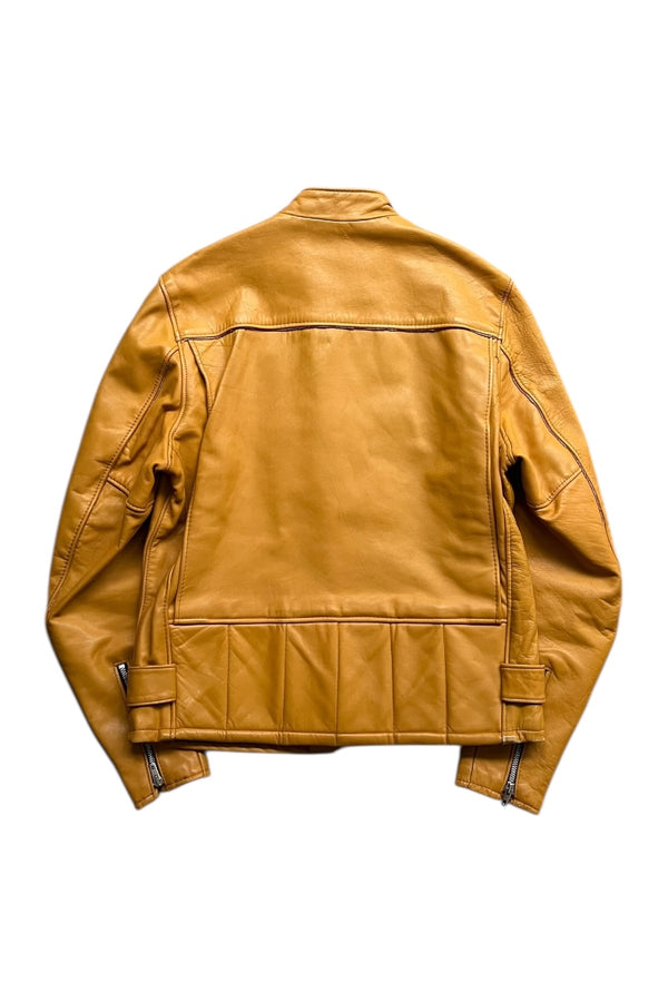 MADE IN USA 70'S ZIP LEATHER SINGLE RIDERS JACKET MUSTARD / YELLOW [SIZE: 40 USED]