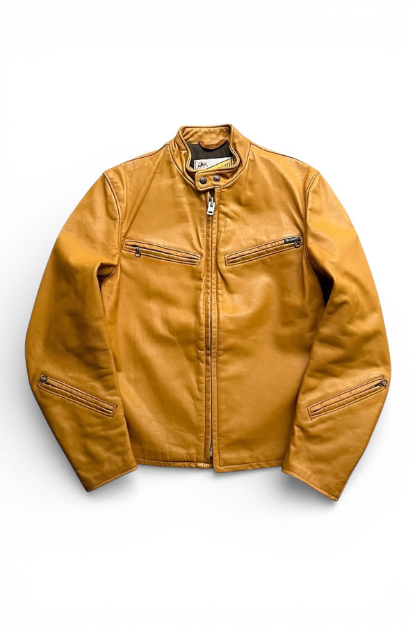MADE IN USA 70'S ZIP LEATHER SINGLE RIDERS JACKET MUSTARD / YELLOW [SIZE: 40 USED]