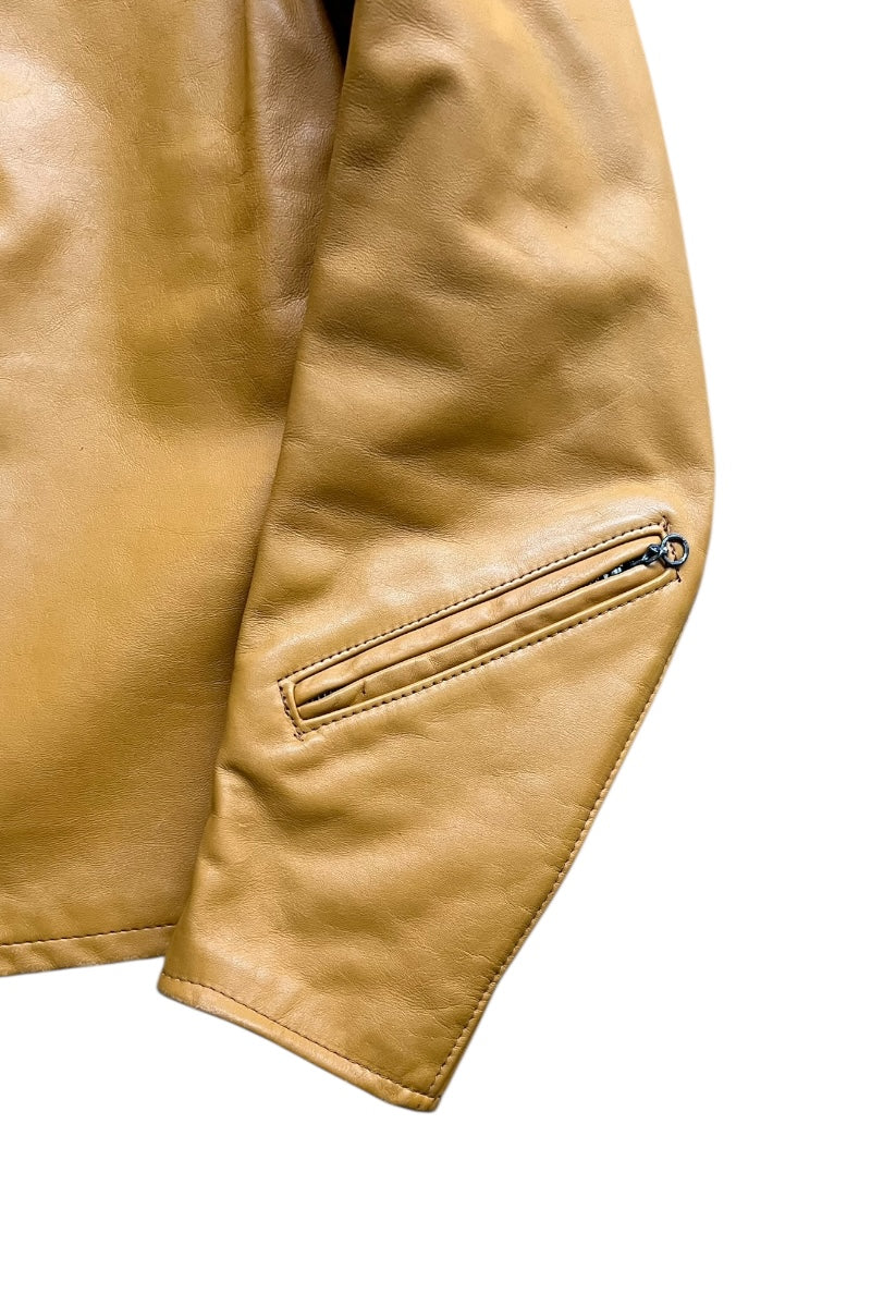 MADE IN USA 70'S ZIP LEATHER SINGLE RIDERS JACKET MUSTARD / YELLOW [SIZE: 40 USED]