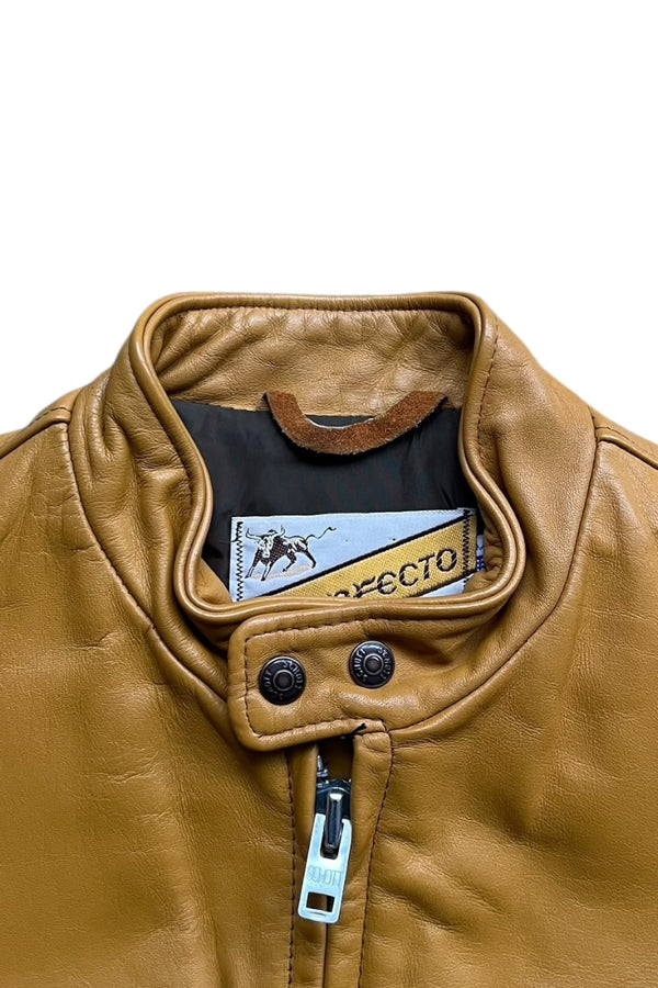 MADE IN USA 70'S ZIP LEATHER SINGLE RIDERS JACKET MUSTARD / YELLOW [SIZE: 40 USED]