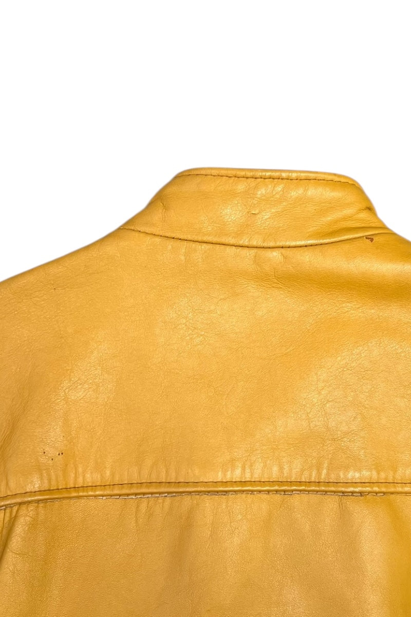 MADE IN USA 70'S ZIP LEATHER SINGLE RIDERS JACKET MUSTARD / YELLOW [SIZE: 40 USED]