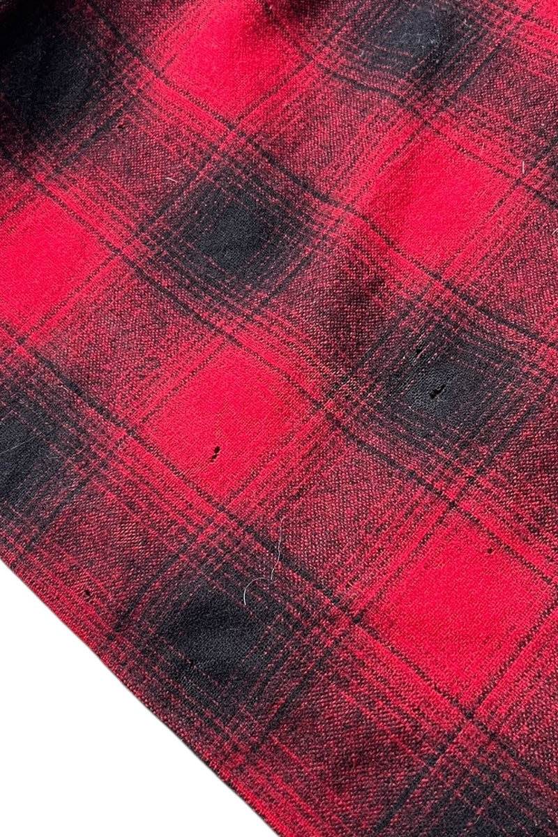 MADE IN USA 70-80'S L/S WOOL OMBRE CHECK WESTERN SHIRT / RED [SIZE: M USED]