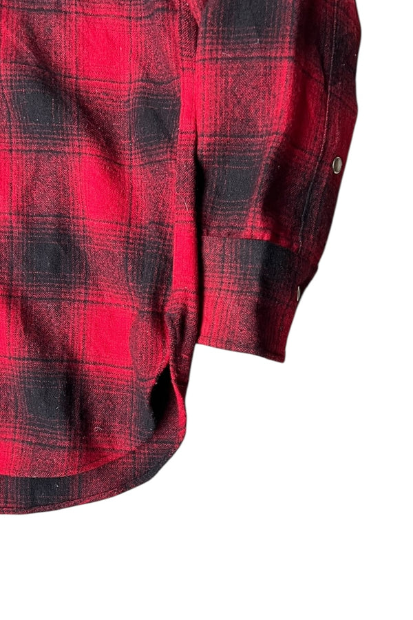 MADE IN USA 70-80'S L/S WOOL OMBRE CHECK WESTERN SHIRT / RED [SIZE: M USED]