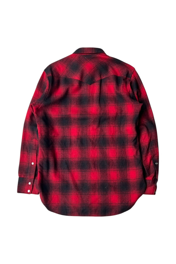 MADE IN USA 70-80'S L/S WOOL OMBRE CHECK WESTERN SHIRT / RED [SIZE: M USED]