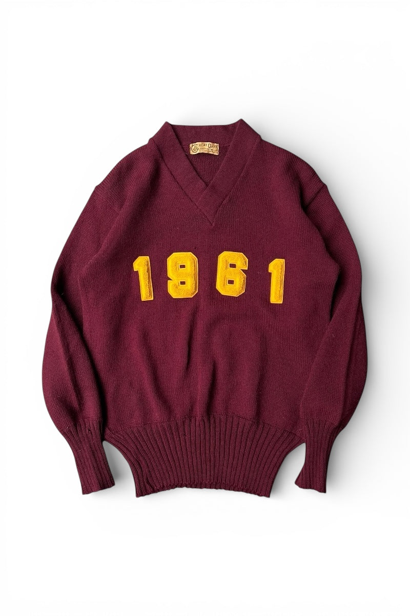 MADE IN USA 61'S WOOL V-NECK KNIT SWEATER / BURGUNDY [SIZE: M USED]