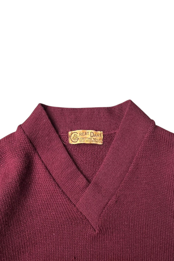 MADE IN USA 61'S WOOL V-NECK KNIT SWEATER / BURGUNDY [SIZE: M USED]