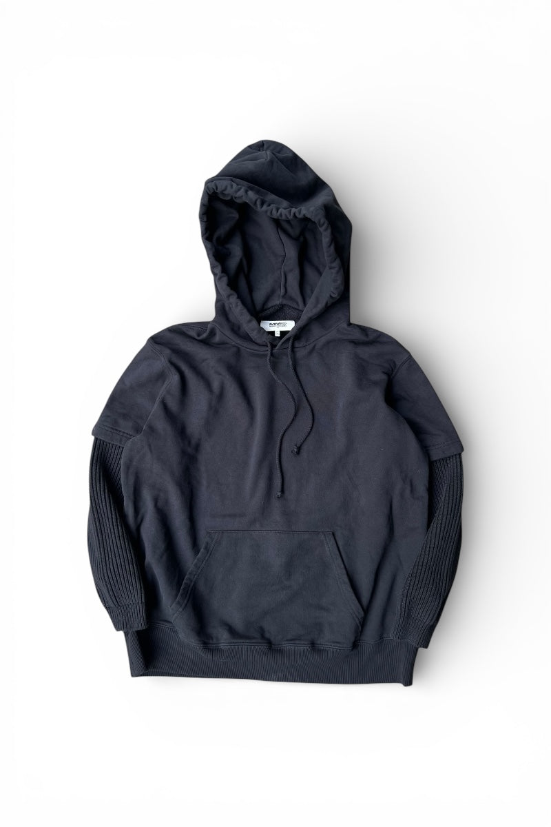MADE IN ITALY SWITCHING HOODIE SWEATSHIRT / BLACK [SIZE: L USED]
