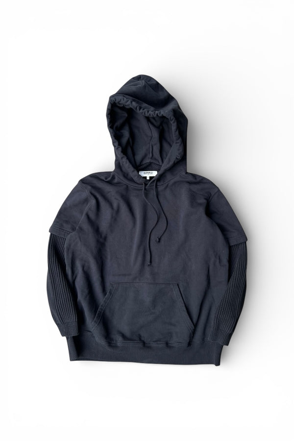 MADE IN ITALY SWITCHING HOODIE SWEATSHIRT / BLACK [SIZE: L USED]