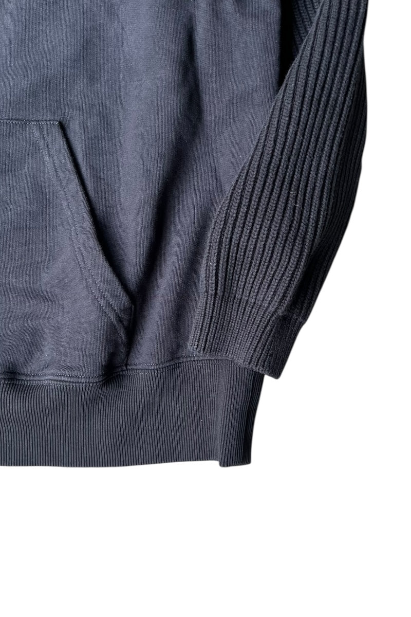 MADE IN ITALY SWITCHING HOODIE SWEATSHIRT / BLACK [SIZE: L USED]