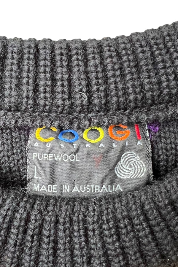 MADE IN AUSTRALIA 90'S WOOL KNIT SWEATER / BLACK [SIZE: L USED]