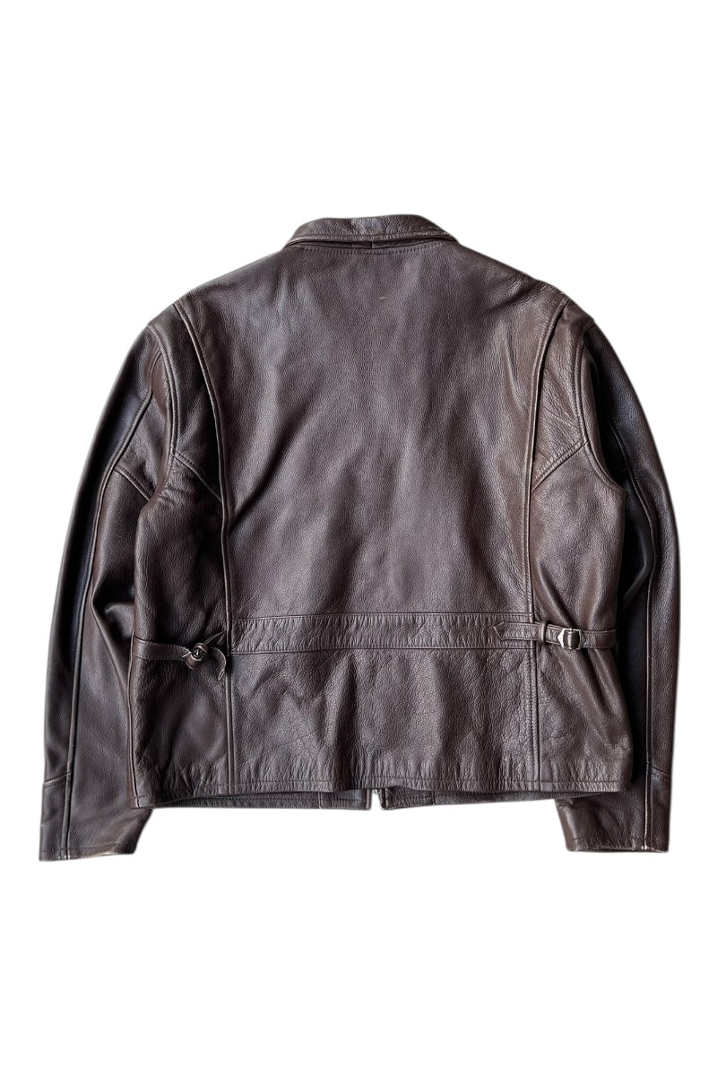 90s ZIP LEATHER JACKET / BROWN [SIZE: L USED]