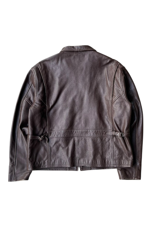 90s ZIP LEATHER JACKET / BROWN [SIZE: L USED]