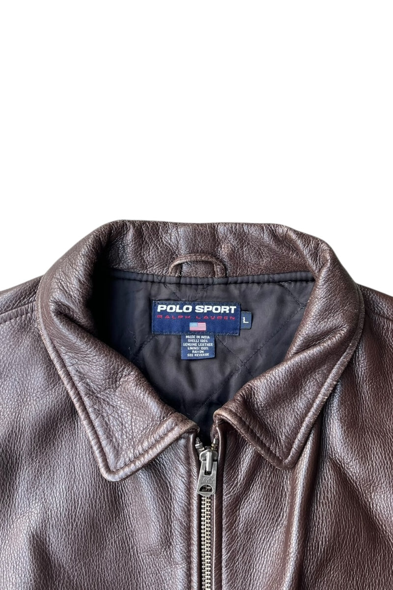 90s ZIP LEATHER JACKET / BROWN [SIZE: L USED]