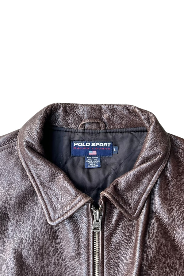 90s ZIP LEATHER JACKET / BROWN [SIZE: L USED]