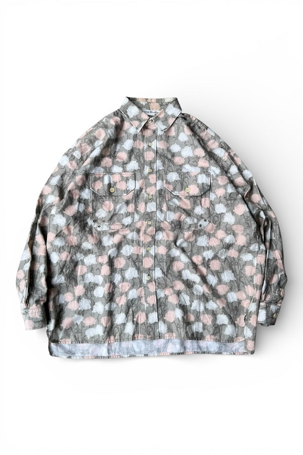 MADE IN ROMANIA L/S PATTERN SHIRT / GRAY [SIZE: S USED]