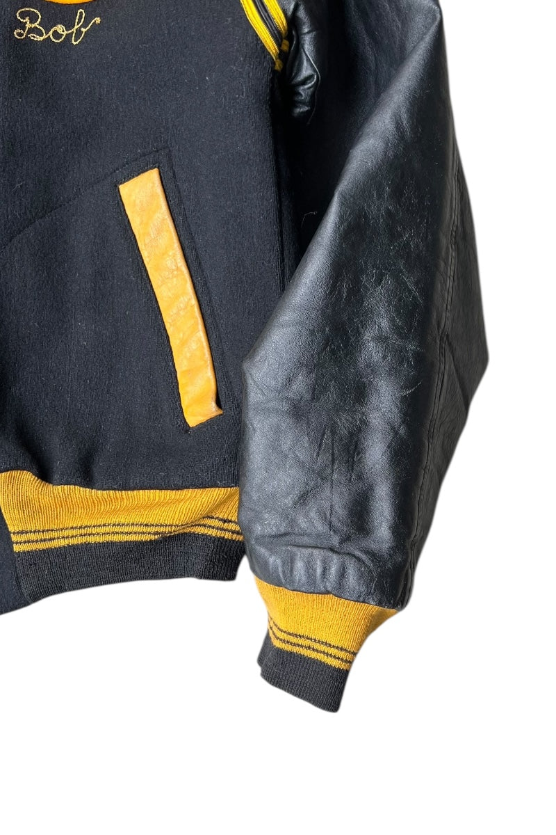 59'S LEATHER WOOL STADIUM JACKET / BLACK [SIZE: M USED]