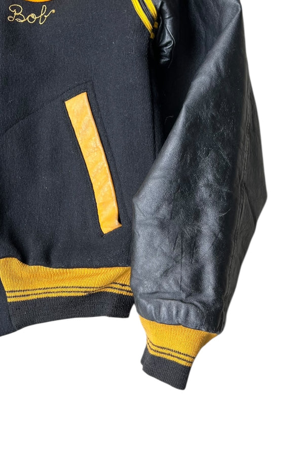 59'S LEATHER WOOL STADIUM JACKET / BLACK [SIZE: M USED]