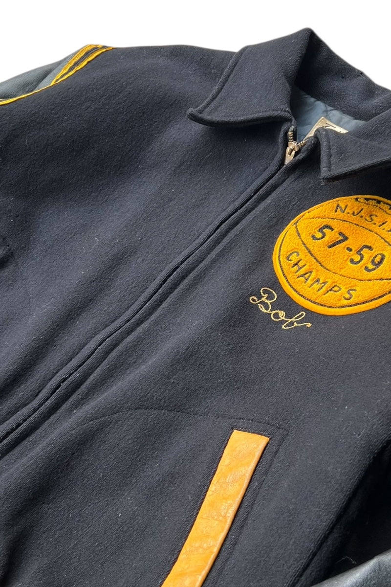 59'S LEATHER WOOL STADIUM JACKET / BLACK [SIZE: M USED]