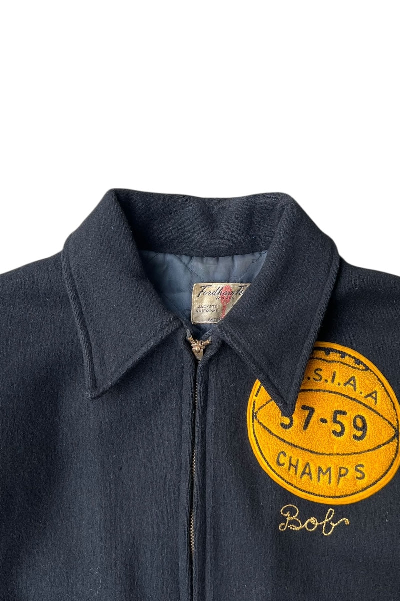 59'S LEATHER WOOL STADIUM JACKET / BLACK [SIZE: M USED]