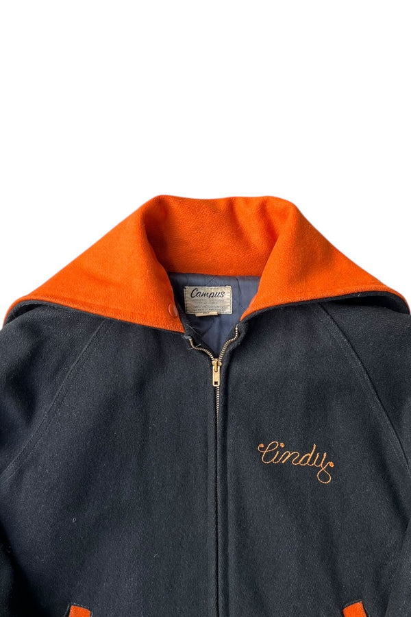 MADE IN USA 76'S WOOL HOODIE STADIUM JACKET / BLACK [SIZE: M USED]