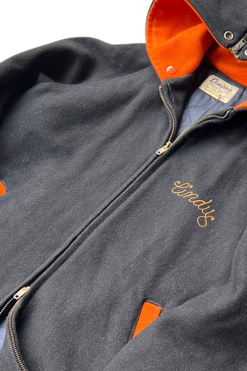MADE IN USA 76'S WOOL HOODIE STADIUM JACKET / BLACK [SIZE: M USED]