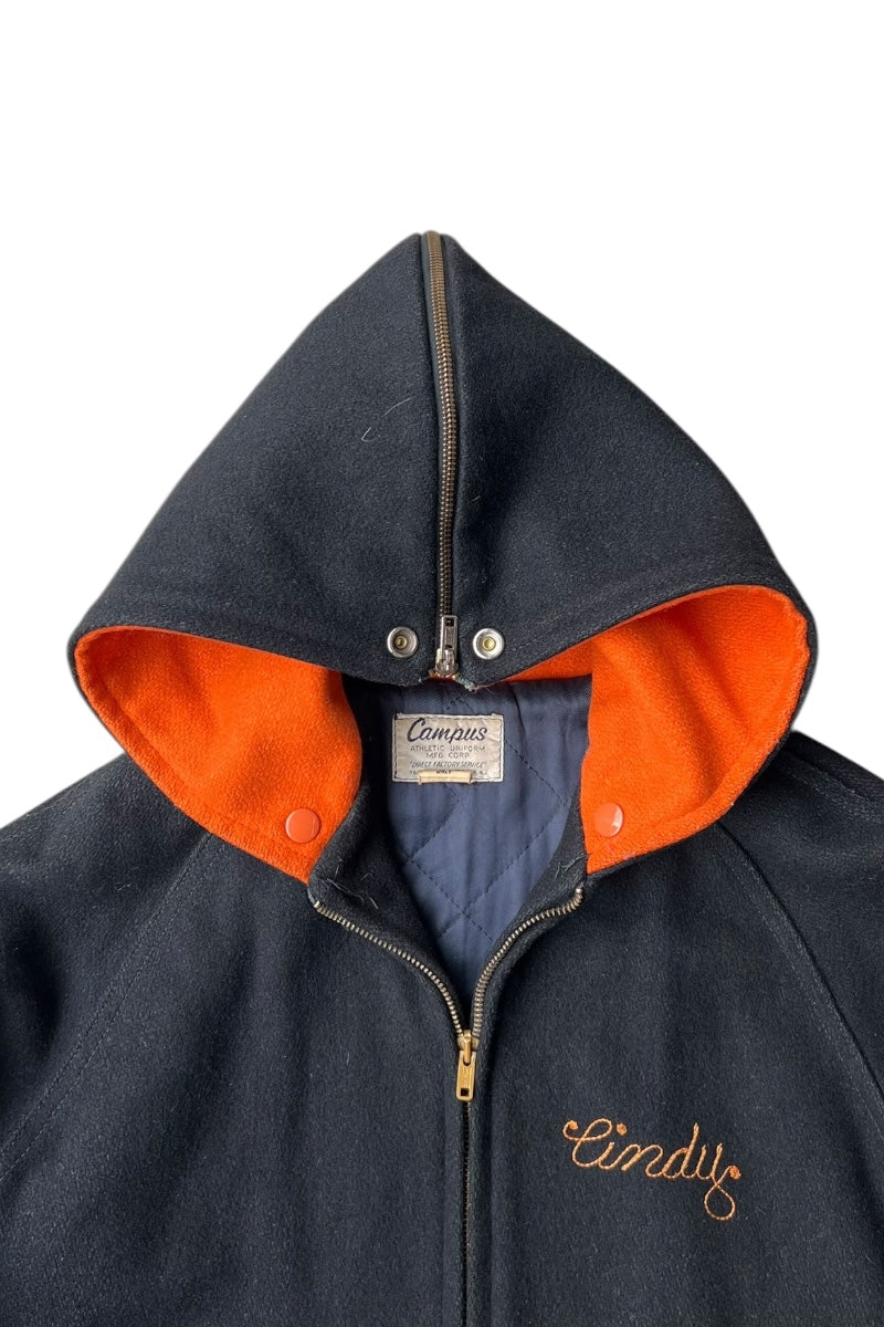 MADE IN USA 76'S WOOL HOODIE STADIUM JACKET / BLACK [SIZE: M USED]